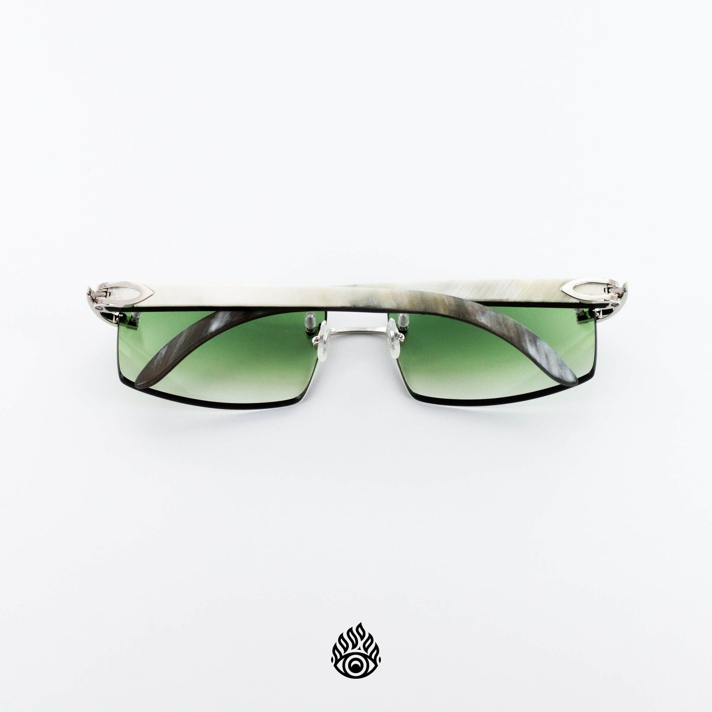 Cartier White Horn Glasses, Platinum Detail, Green Lens CT0046O-002