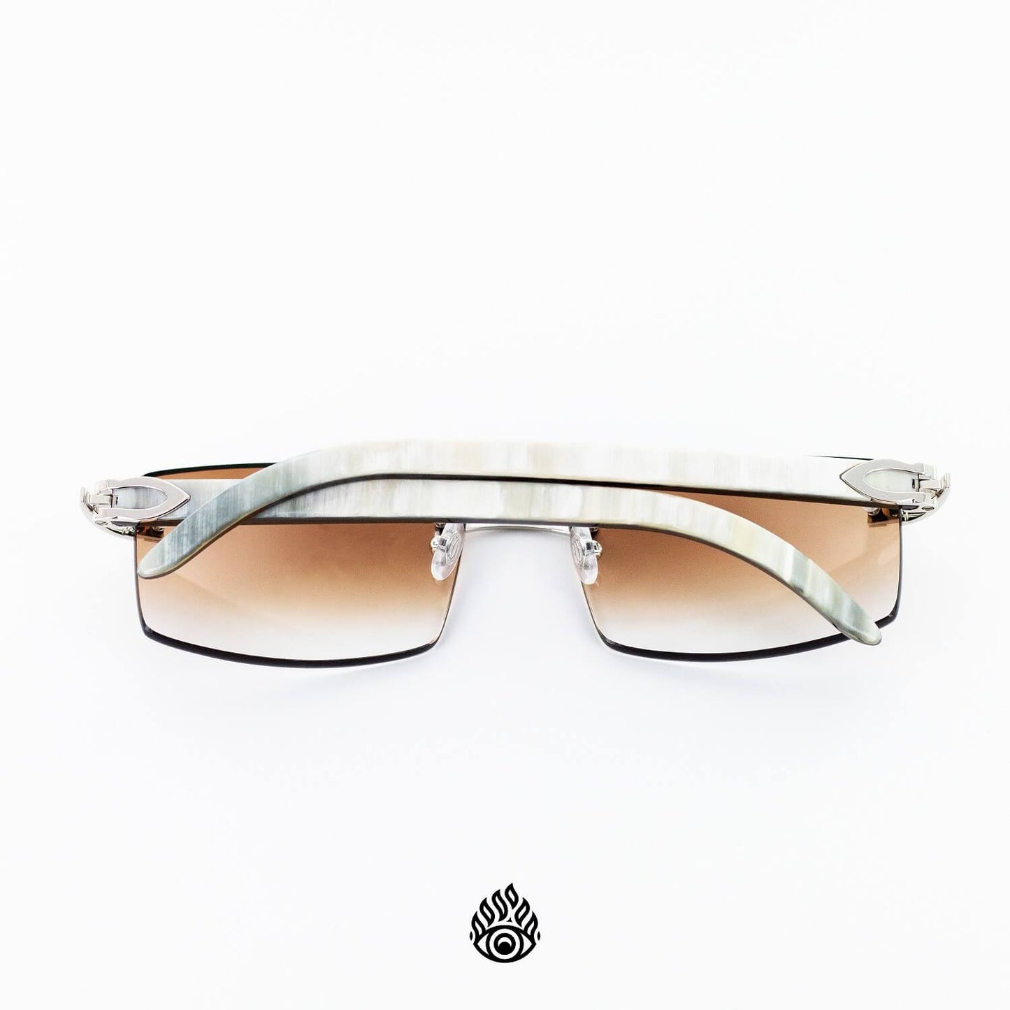 Cartier White Horn Glasses, Platinum Detail, Honey Brown Lens CT0046O-002