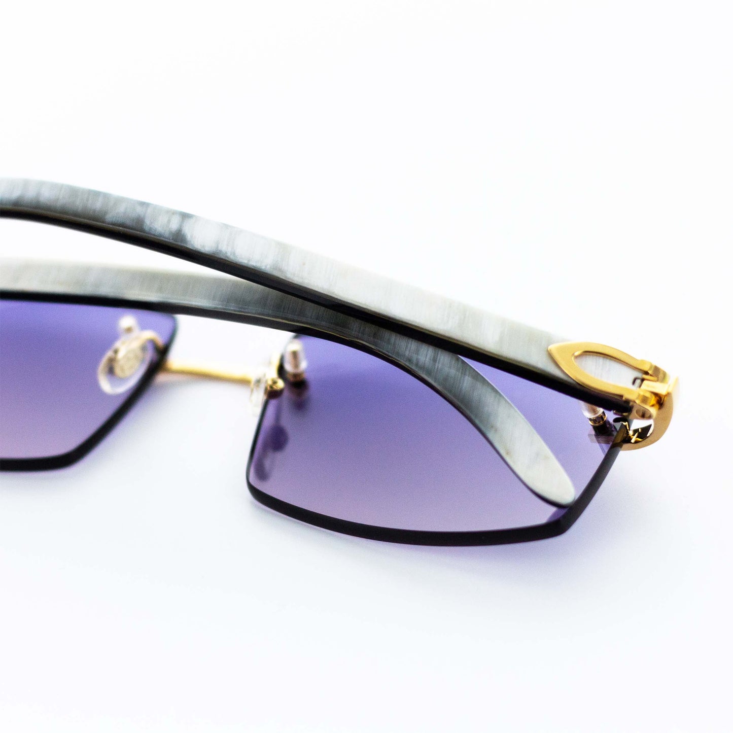 Cartier White Horn Glasses, Gold Detail, Smoke Purple Lens CT0046O-001