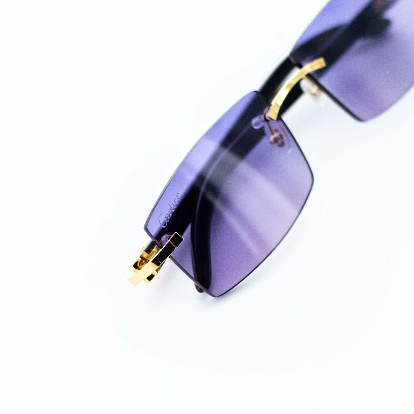 Cartier White Horn Glasses, Gold Detail, Smoke Purple Lens CT0046O-001