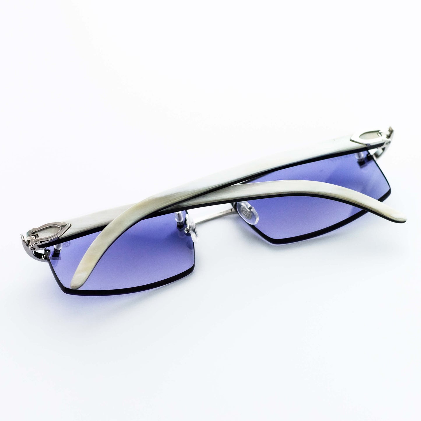 Cartier White Horn Glasses with Platinum Detail & Smoke Purple Lens CT0046O-002