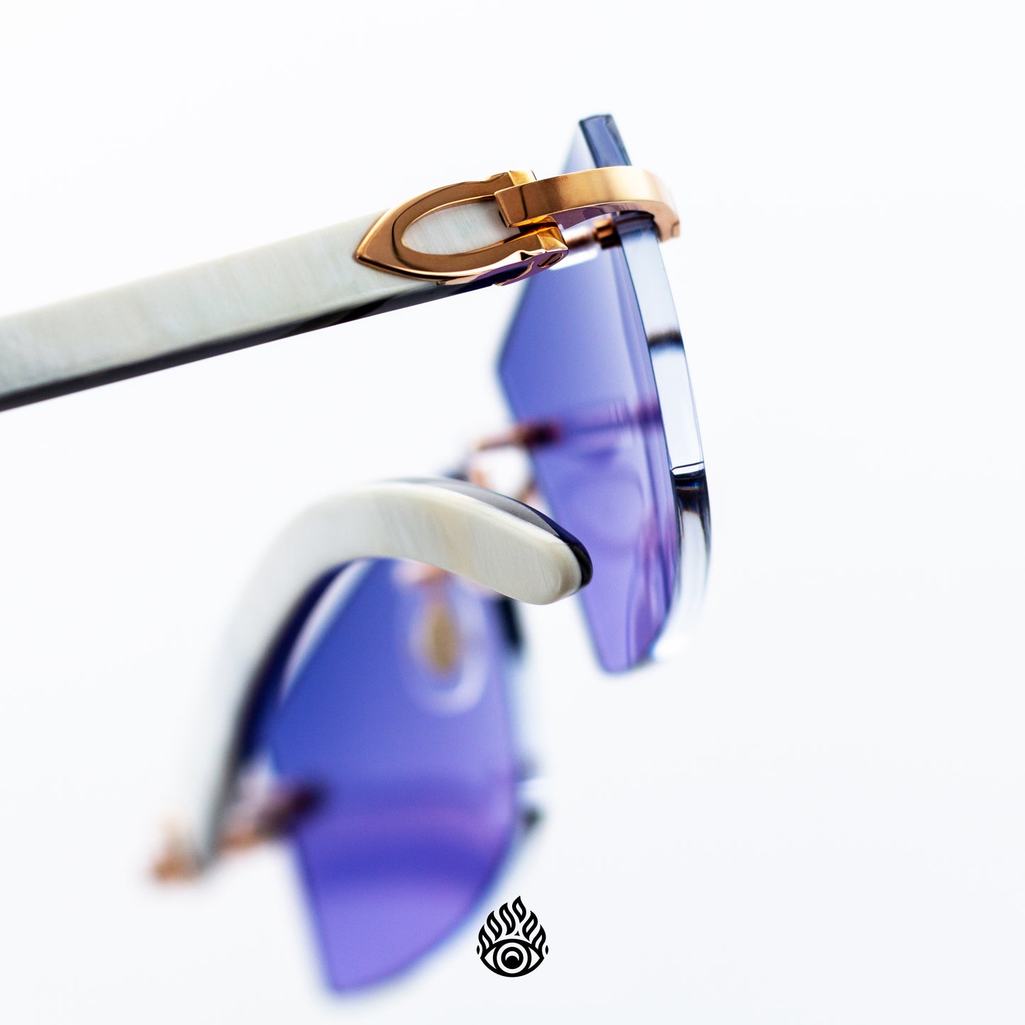 Cartier White Horn Glasses, w/ Rose Gold Detail & Two Tone Gradient Lens