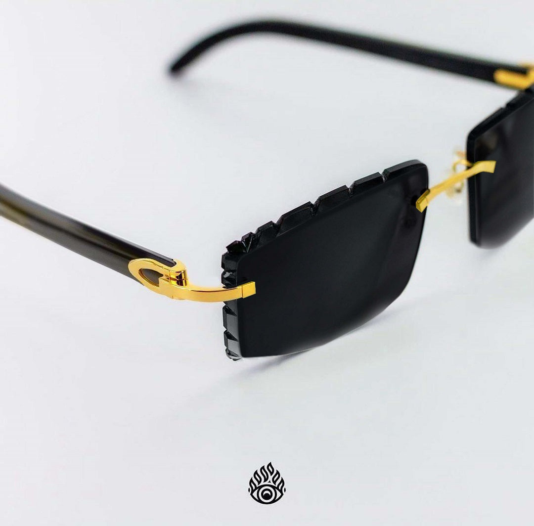 Cartier Black Horn Sunglasses, Gold Detail, Blackout Lens CT0049O-001