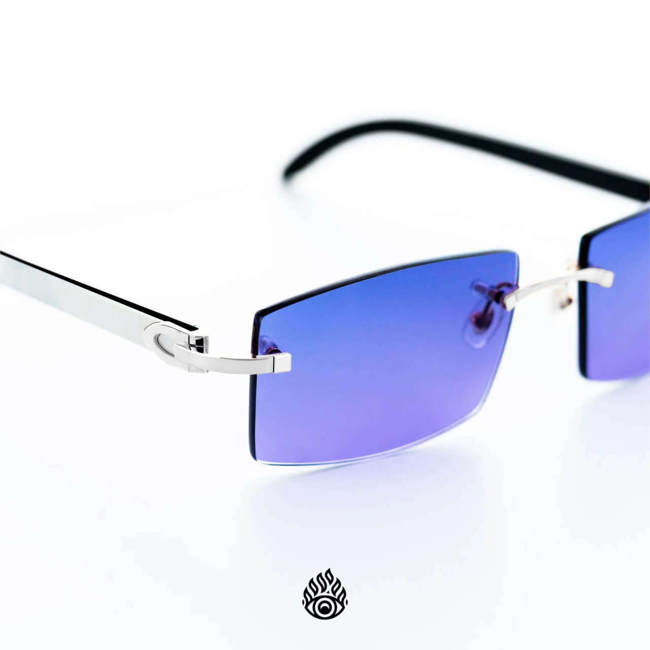 Cartier White Horn Glasses, Platinum Detail, Blueberry Lens CT0046O-002