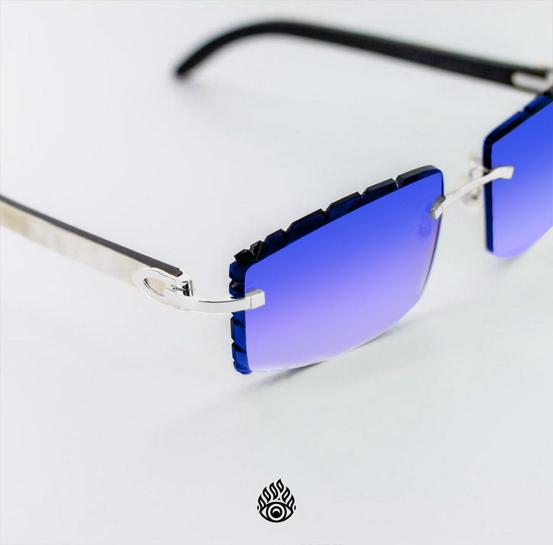 Cartier White Horn Glasses, Platinum Detail, Blueberry Lens CT0046O-002