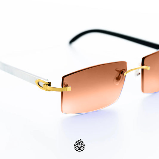 Cartier White Horn Glasses, Gold Detail, Honey Brown Lens CT0046O-001