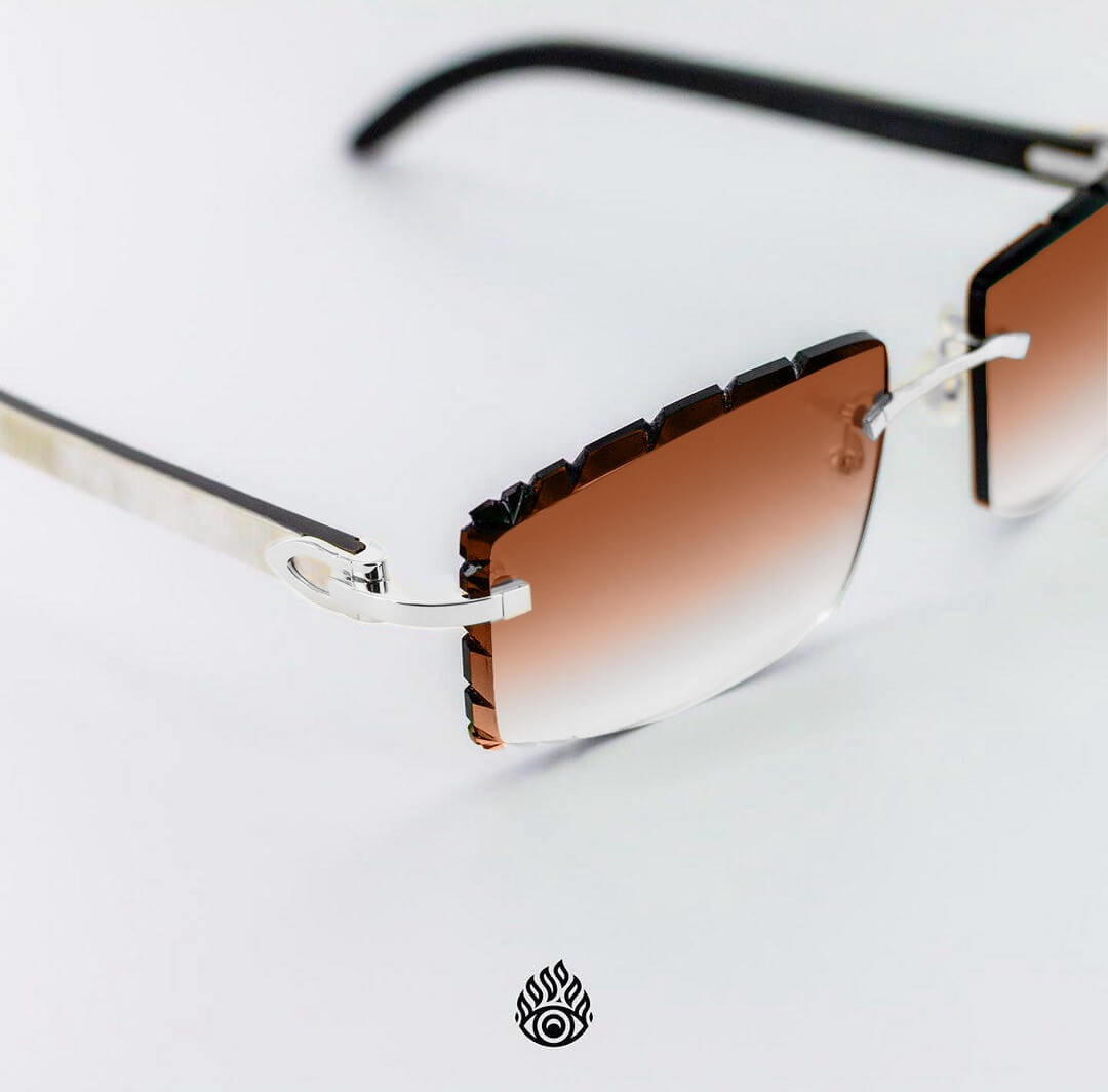 Cartier White Horn Glasses Platinum Detail Honey Brown Lens