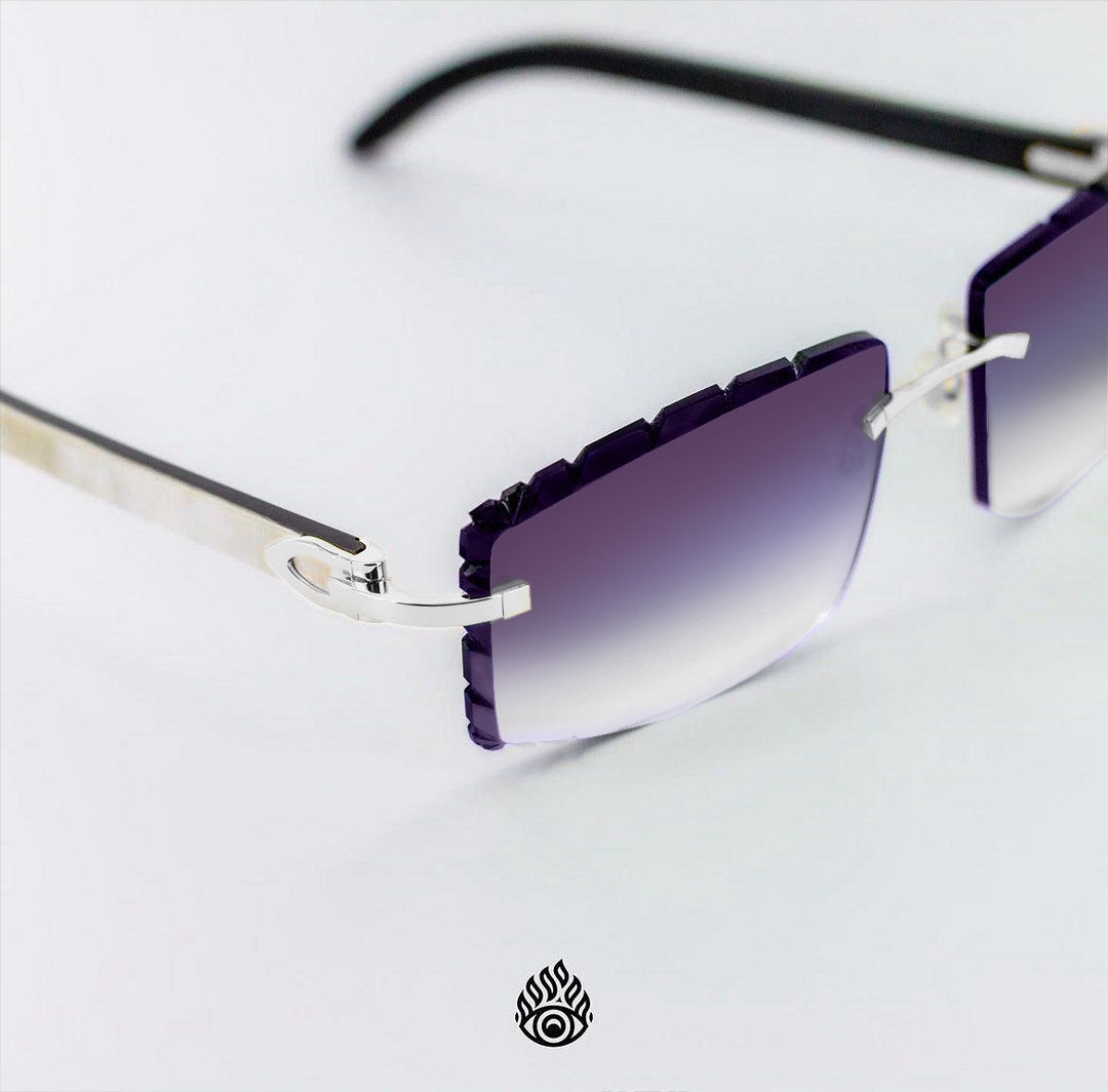 Cartier White Horn Glasses with Platinum Detail & Smoke Purple Lens CT0046O-002