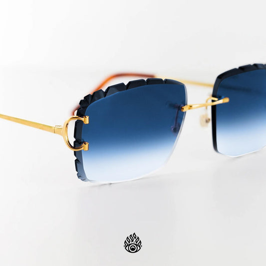 Cartier Big C Sunglasses with Gold Detail & Gradient Blue Lens CT0092O-001