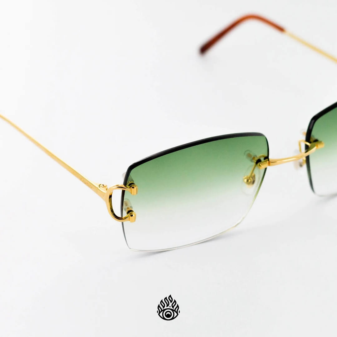 Cartier Big C Glasses with Gold Detail & Green Lens CT0092O-001 Green Diamond Cut Lens