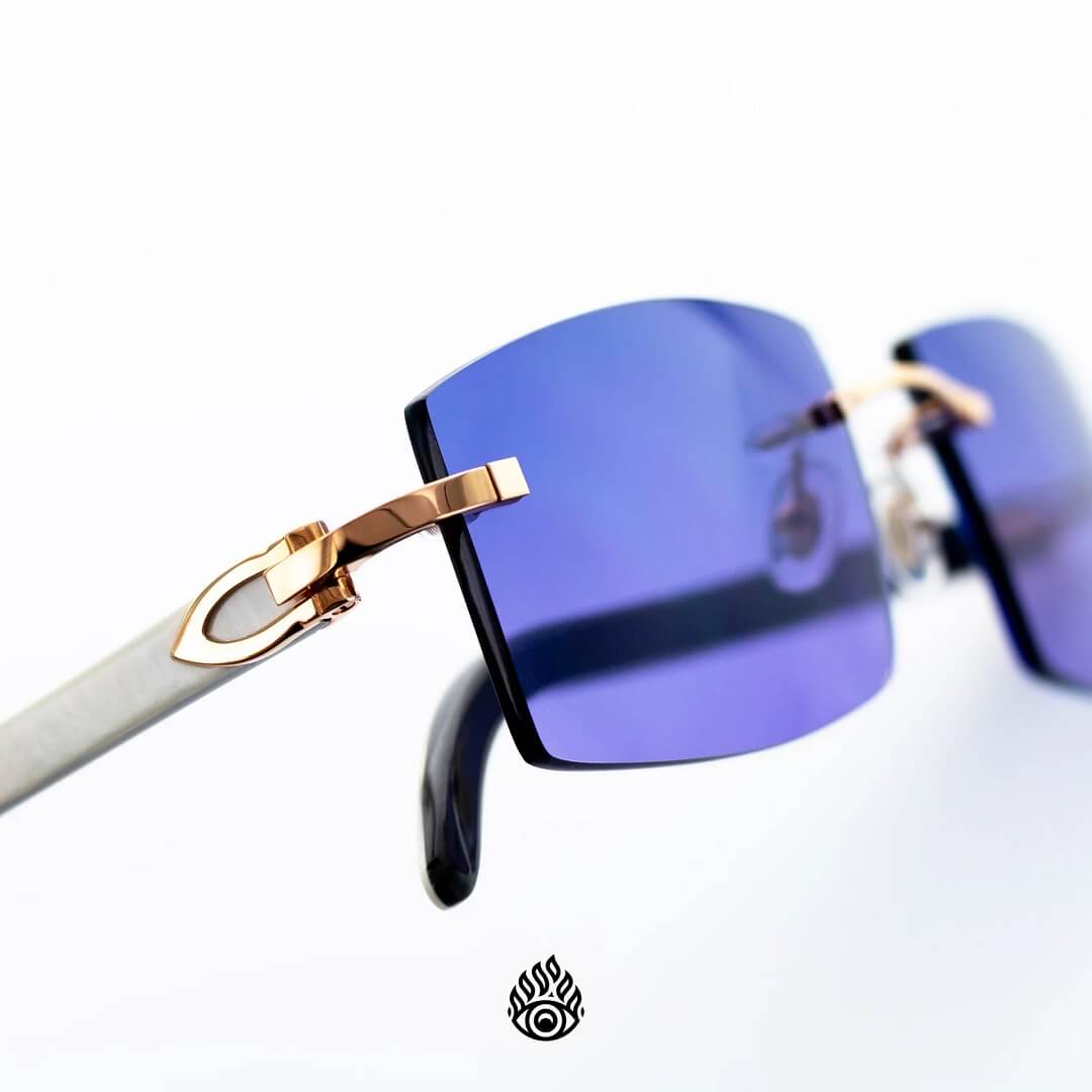 Cartier White Horn Glasses, w/ Rose Gold Detail & Two Tone Gradient Lens