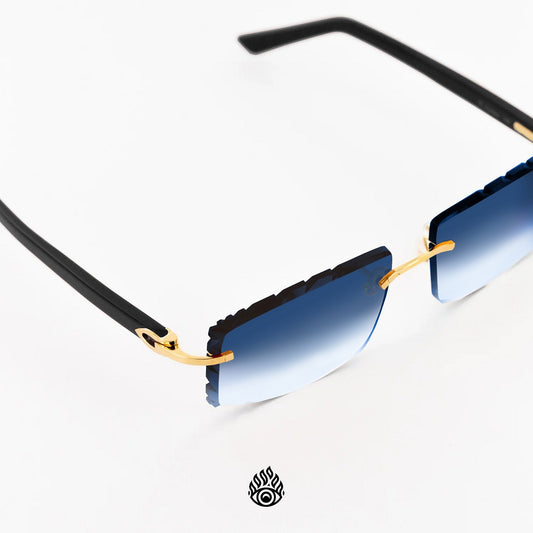 Cartier Black Acetate Glasses with Gold C Decor & Blue Lens