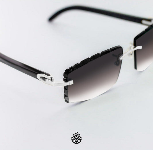 Cartier Black Acetate Glasses, Platinum C Decor & Grey Lens