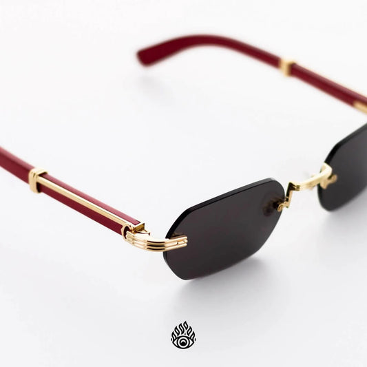 Cartier Bagatelle Red Wood Glasses, Gold C Decor, Black Lens