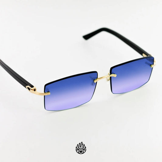 Cartier Black Acetate Glasses with Gold C Decor & Blueberry Lens