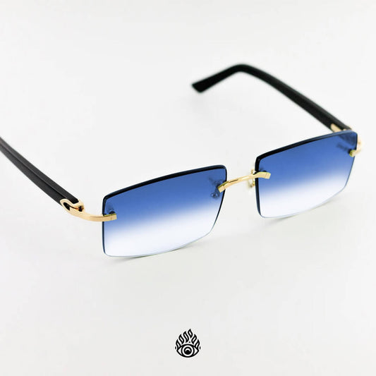 Cartier Black Acetate Glasses with Gold C Decor & Blue Lens