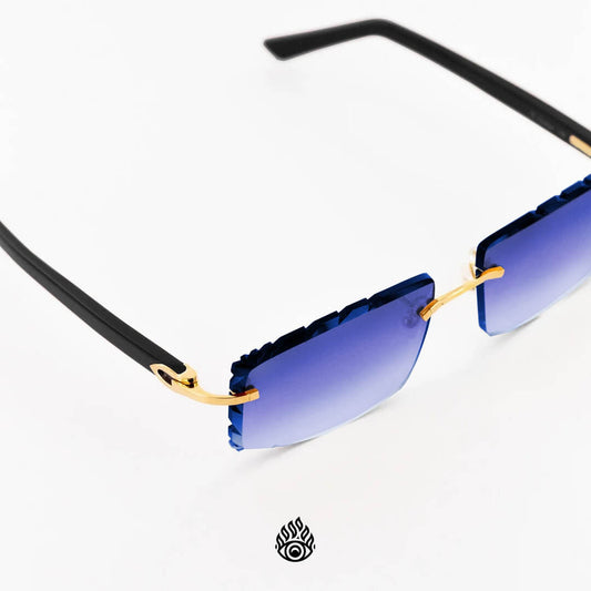 Cartier Black Acetate Glasses with Gold C Decor & Blueberry Lens