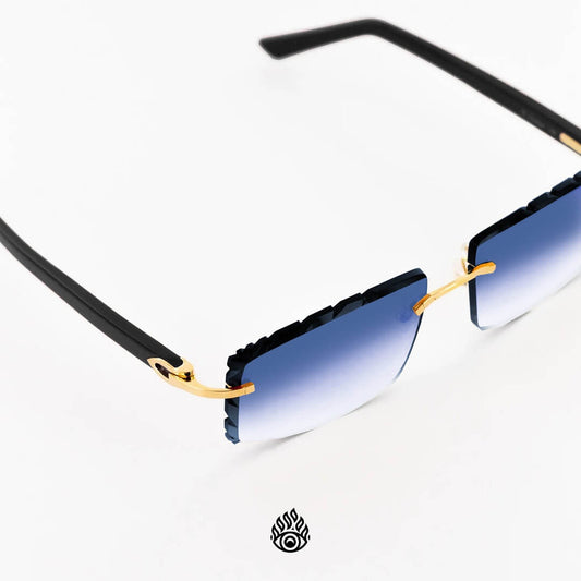 Cartier Black Acetate Glasses with Gold C Decor & Blue Lens