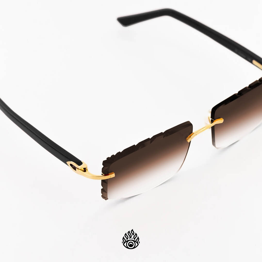 Cartier Black Acetate Glasses with Gold C Decor & Brown Lens