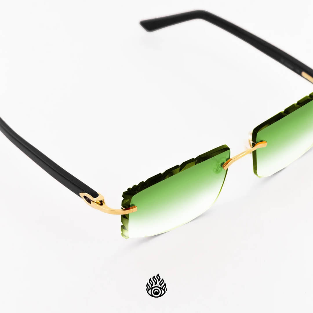 Cartier Black Acetate Glasses with Gold C Decor & Green Lens