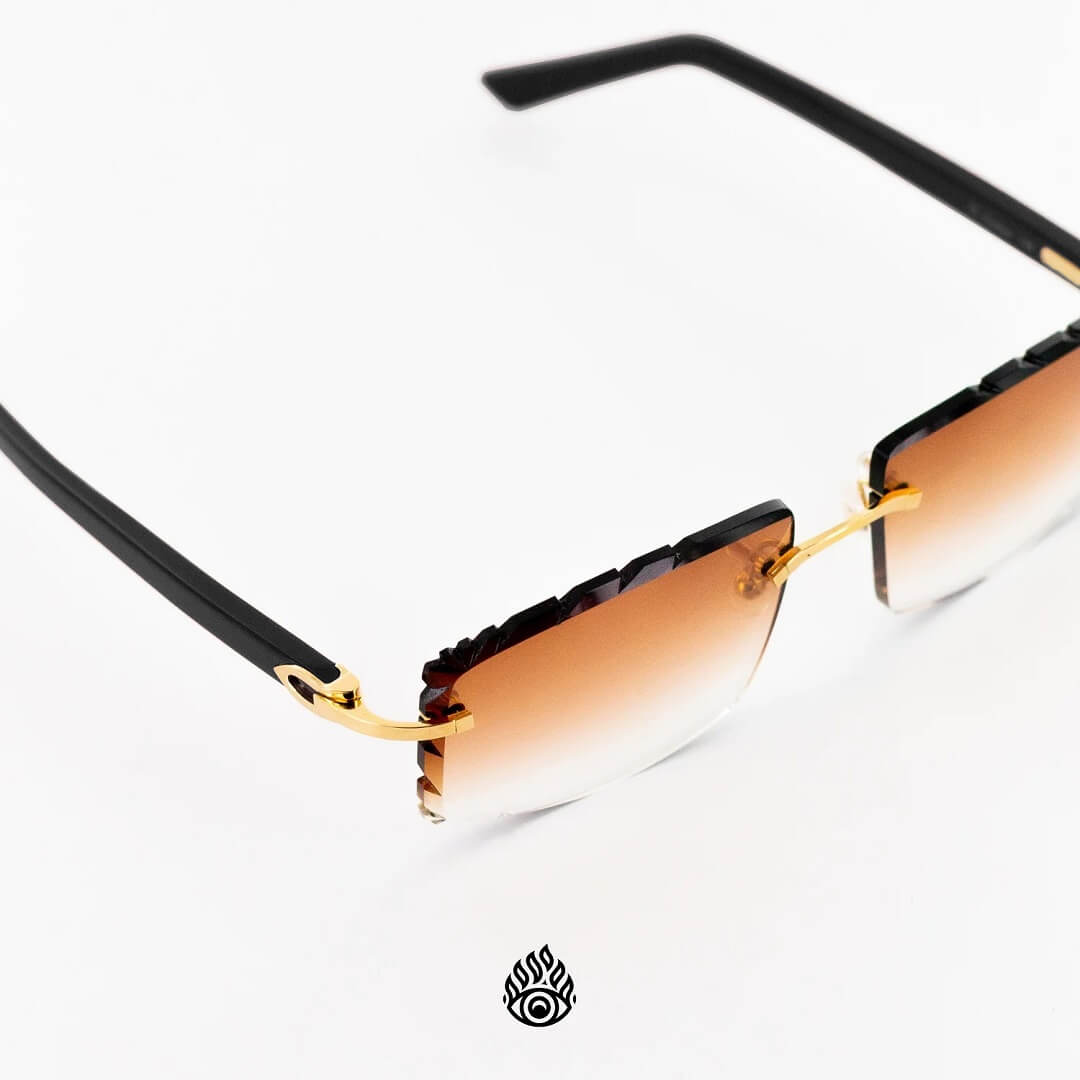 Cartier Black Acetate Glasses with Gold C Decor & Honey Brown Lens