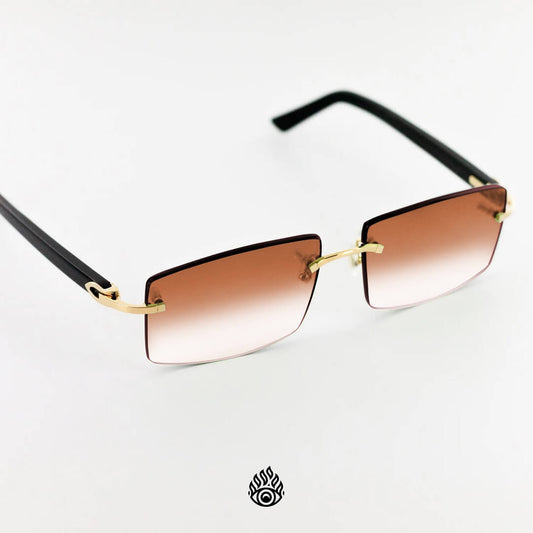 Cartier Black Acetate Glasses with Gold C Decor & Honey Brown Lens