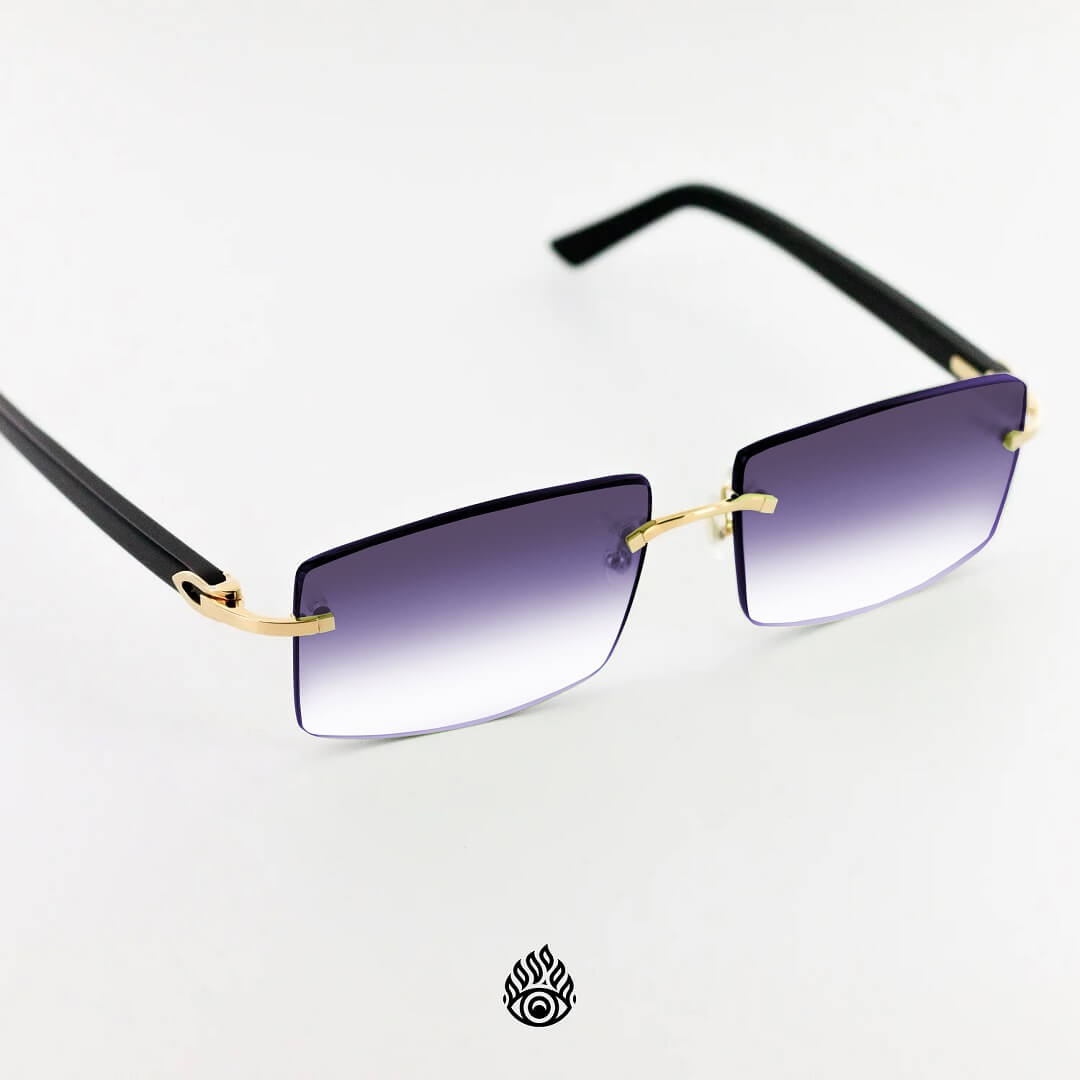 Cartier Black Acetate Glasses with Gold C Decor & Purple Lens