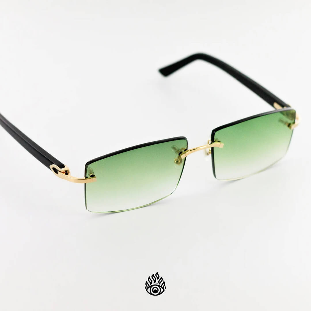 Cartier Black Acetate Glasses with Gold C Decor & Green Lens