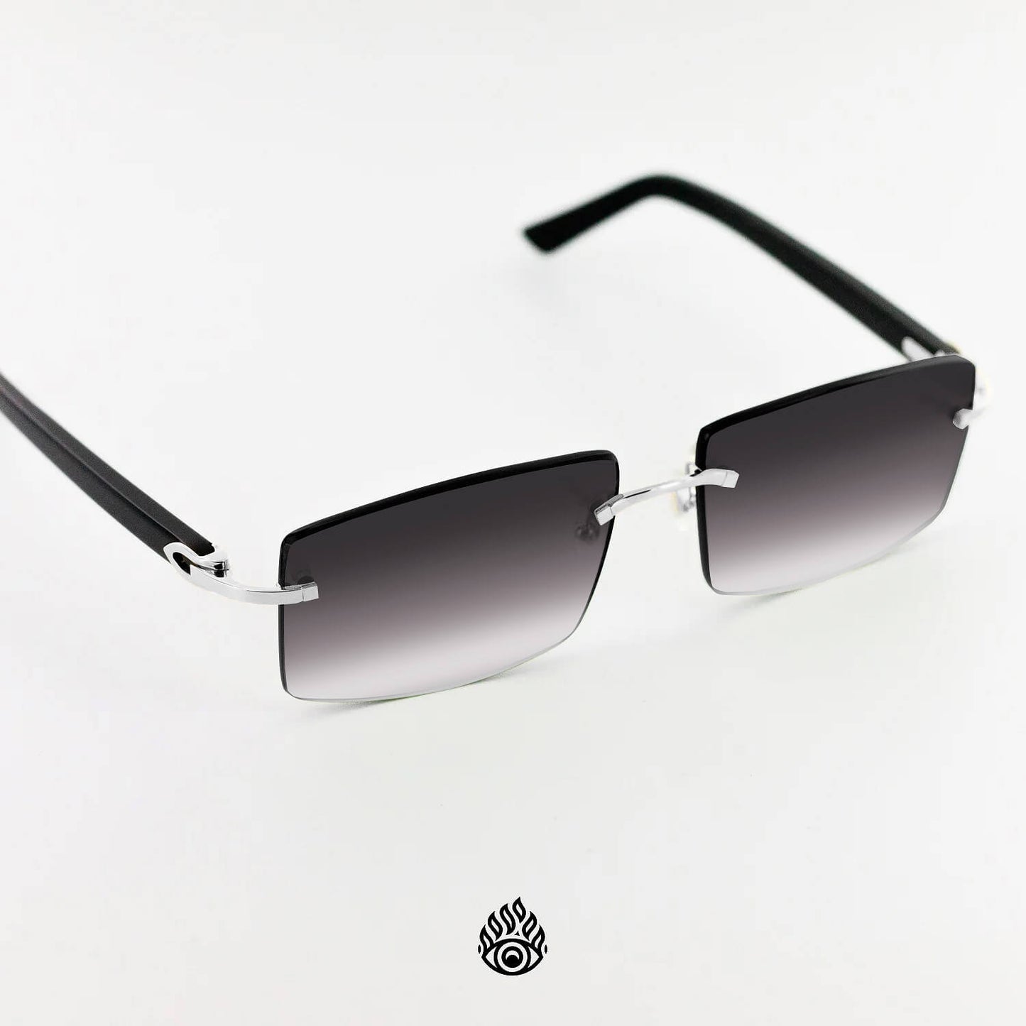 Cartier Black Acetate Glasses, Platinum C Decor & Grey Lens