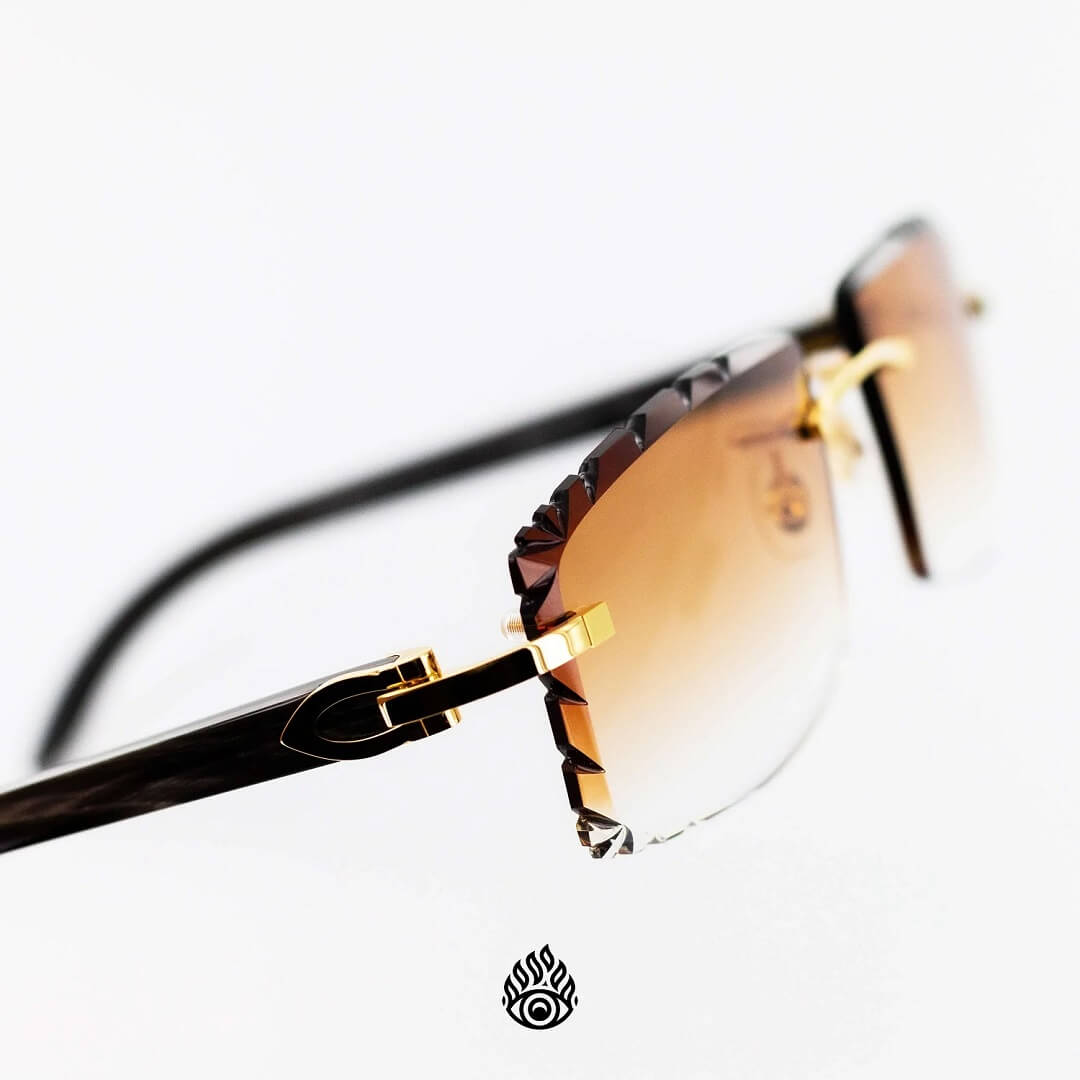 Cartier Black Horn Glasses, Gold Detail, Honey Brown Lens CT0049O-001