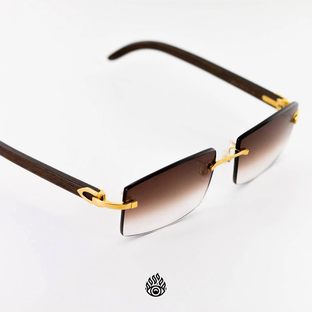 Cartier Dark Wood Glasses with Gold C Decor and Brown Lens