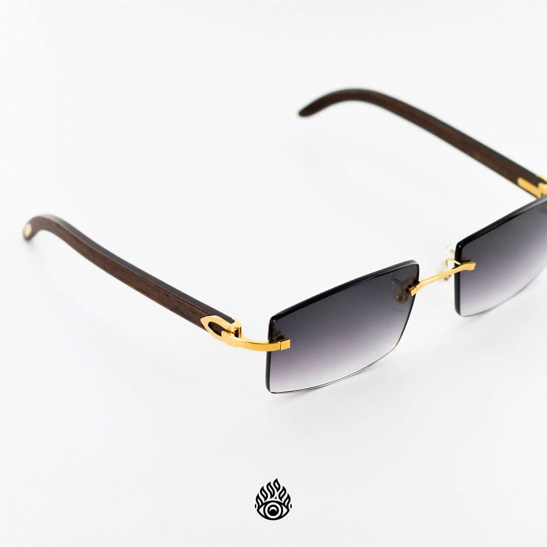 Cartier Dark Wood Glasses with Gold C Decor and Grey Lens
