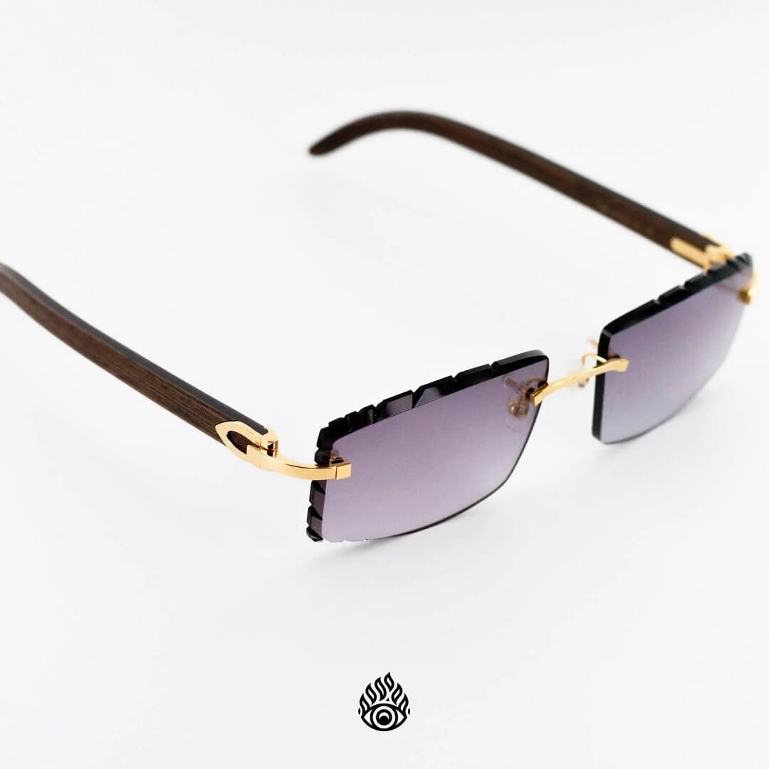Cartier Dark Wood Glasses with Gold C Decor and Purple Lens