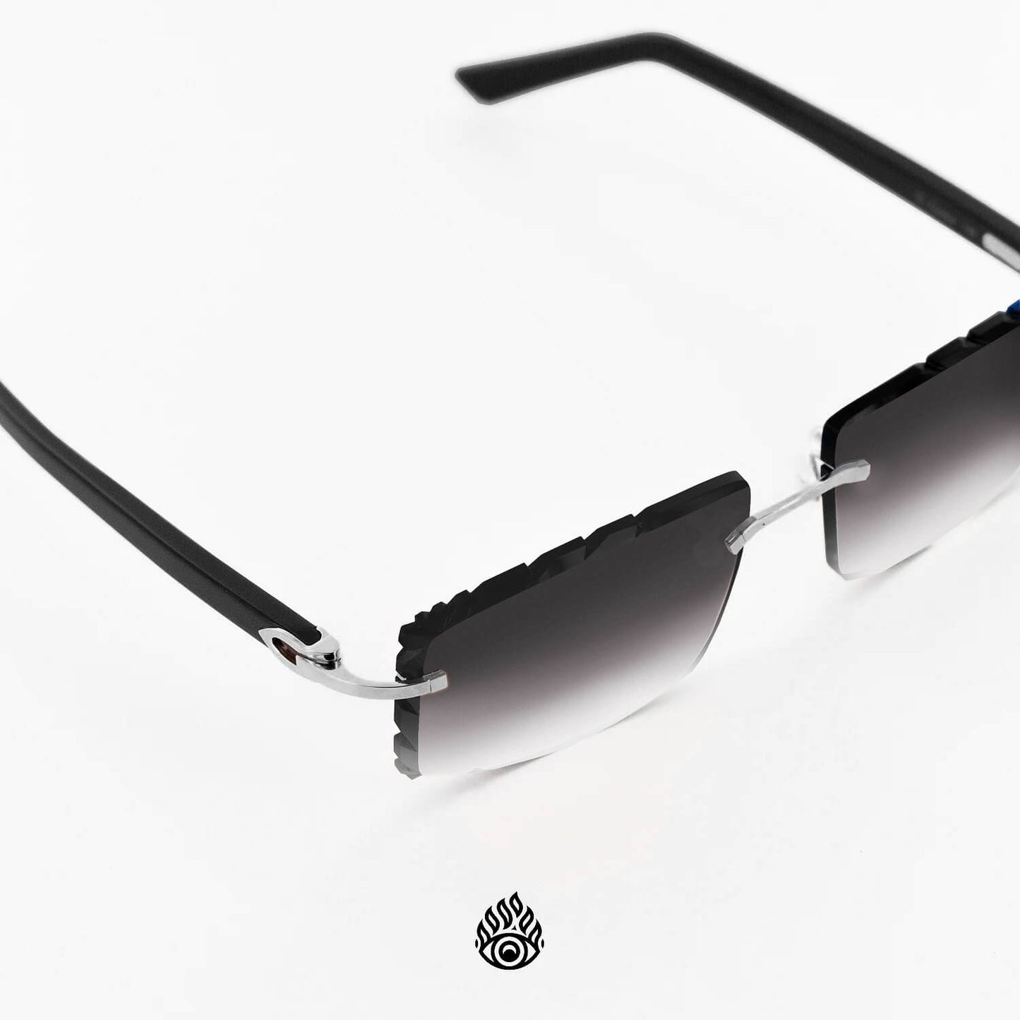 Cartier Black Acetate Glasses, Platinum C Decor & Grey Lens