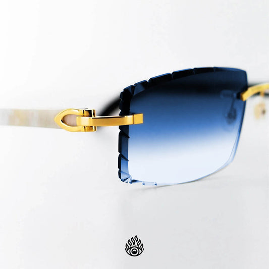 Cartier White Horn Glasses, Gold Detail, Blue Lens CT0046O-002