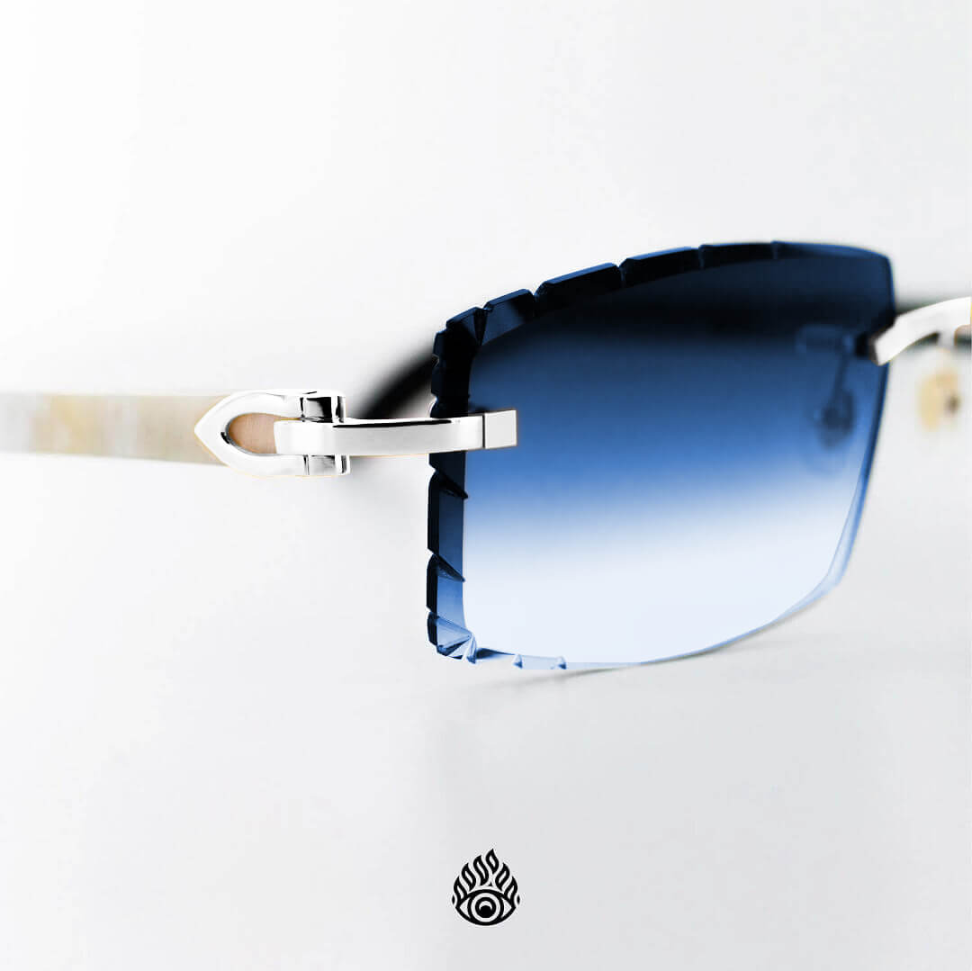 Cartier White Horn Glasses, Platinum Detail, Blue Lens CT0046O-002