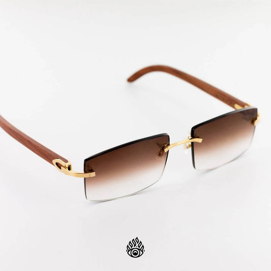 Cartier Light Wood Glasses with Gold C Decor and Brown Lens