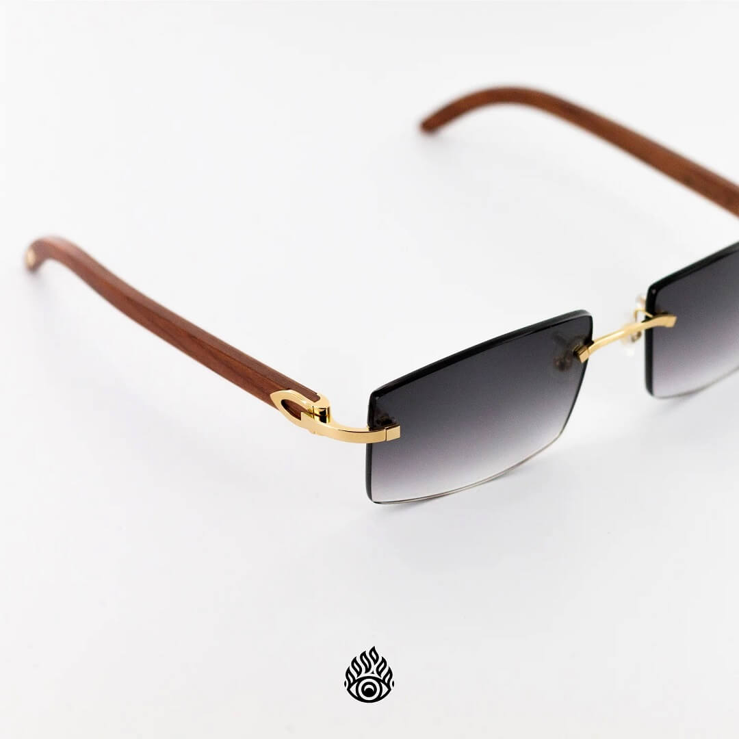 Cartier Light Wood Glasses with Gold C Decor and Grey Lens