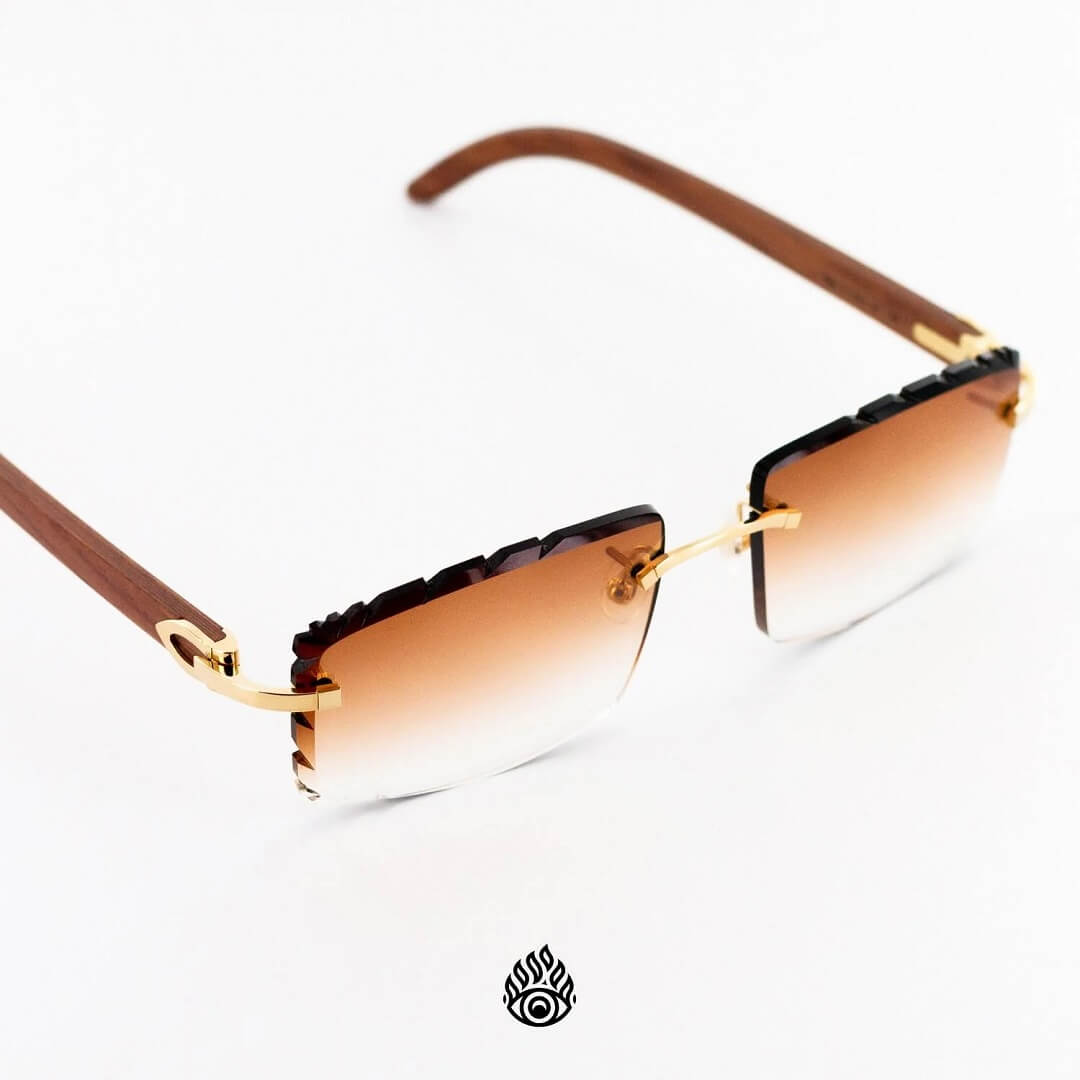 Cartier Light Wood Glasses with Gold C Decor and Honey Brown Lens