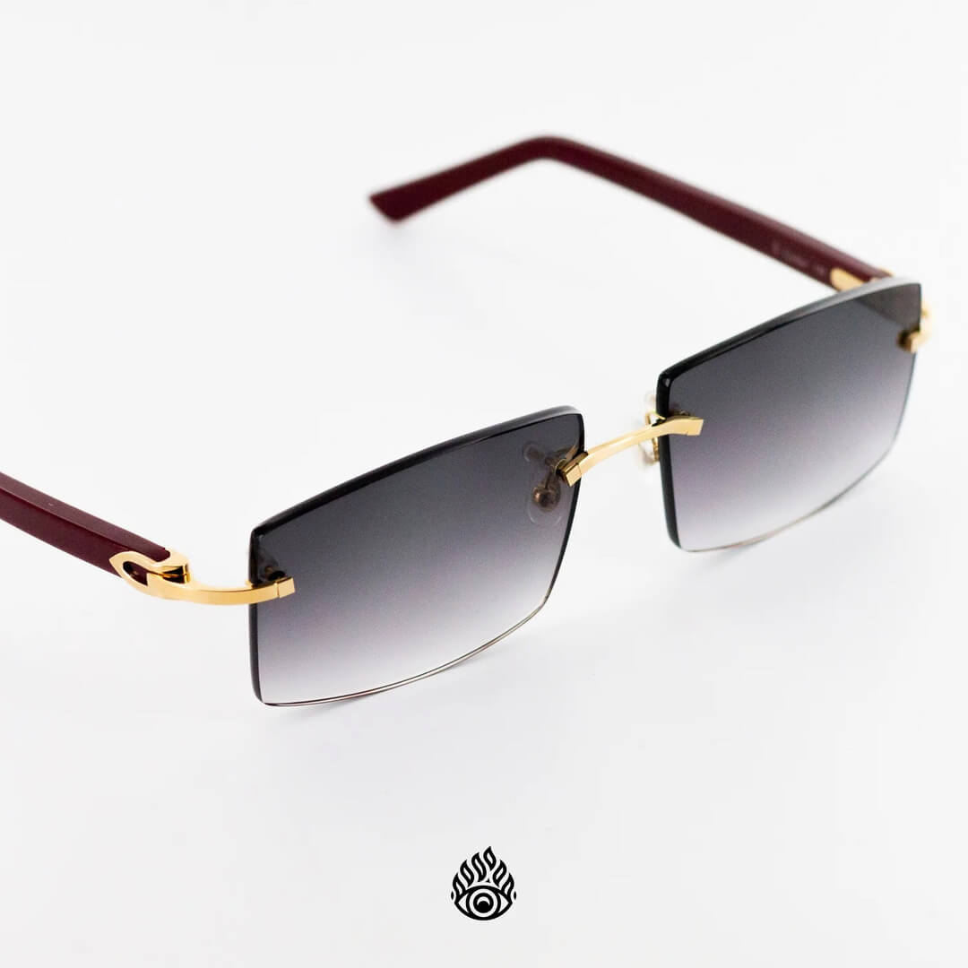 Cartier Red Acetate Glasses with Gold C Decor & Grey Lens