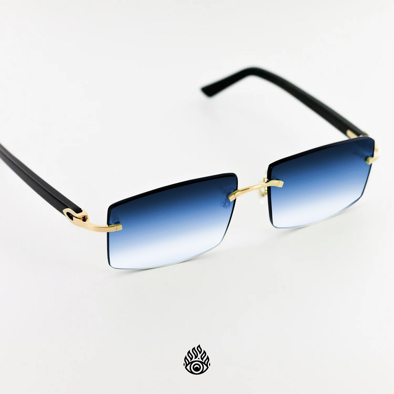 Cartier Black Acetate Glasses with Gold C Decor & Blue Lens