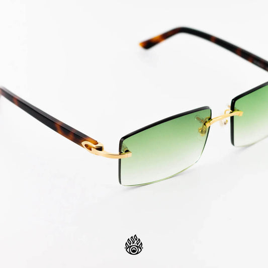 Cartier Tortoise Acetate Glasses with Gold C Decor & Green Lens