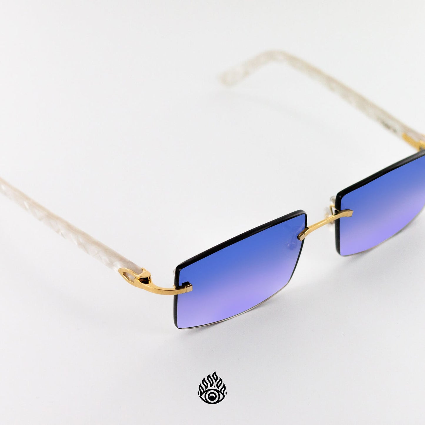 Cartier White Acetate Glasses with Gold C Decor & Blueberry Lens