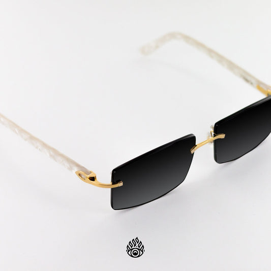 Cartier White Acetate Glasses with Gold C Decor & Blackout Lens