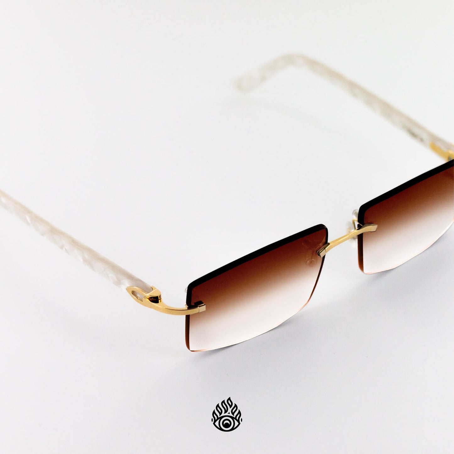 Cartier White Acetate Glasses with Gold C Decor & Brown Lens