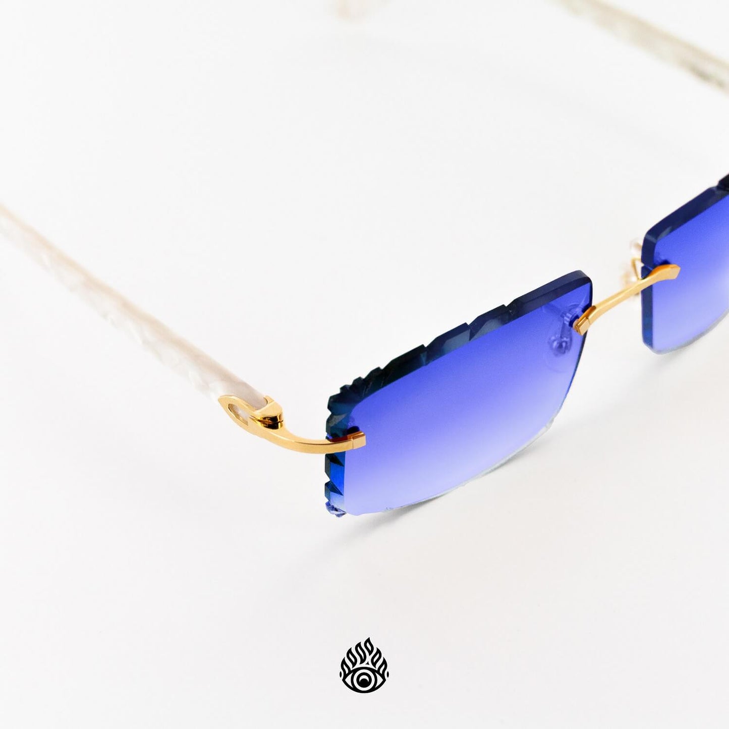 Cartier White Acetate Glasses with Gold C Decor & Blueberry Lens