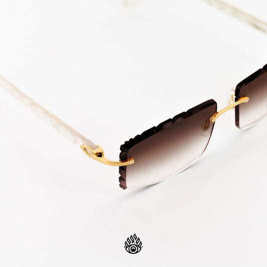 Cartier White Acetate Glasses with Gold C Decor & Brown Lens