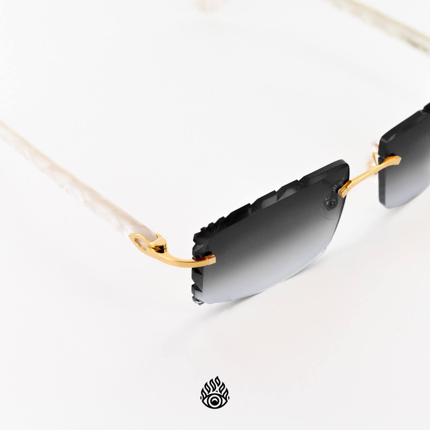 Cartier White Acetate Glasses with Gold C Decor & Grey Lens