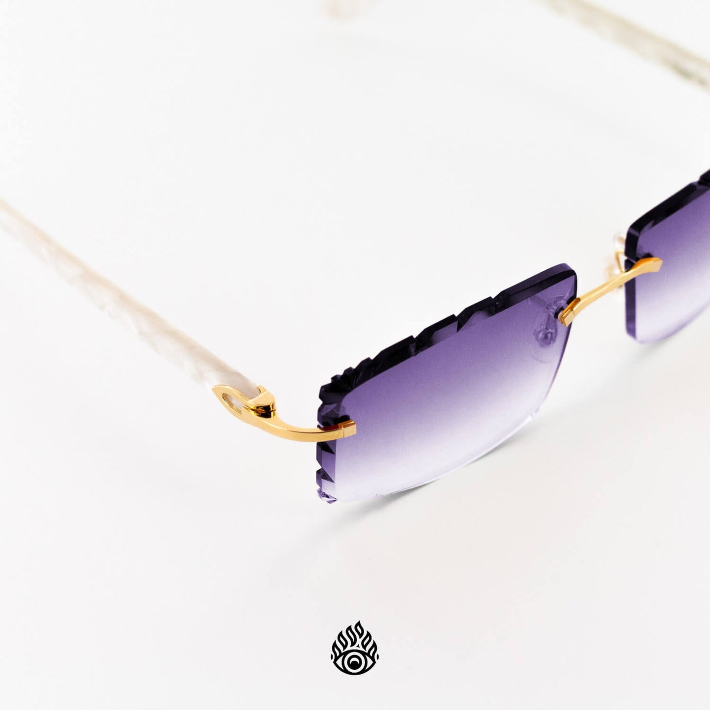 Cartier White Acetate Glasses with Gold C Decor & Smoke Purple Lens