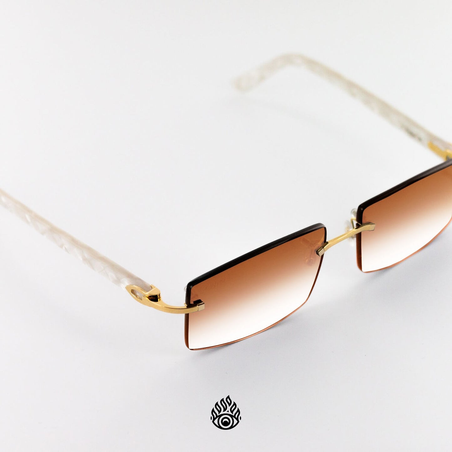 Cartier White Acetate Glasses with Gold C Decor & Honey Brown Lens